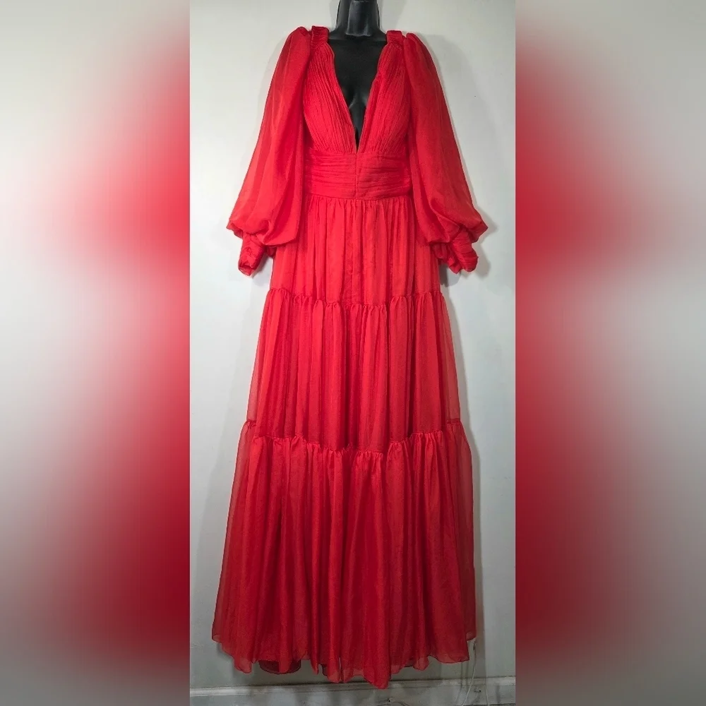 NEW HEBEOS PRINCESS CHIFFON RUFFLES SWEEP DRESS. - Picture 1 of 7